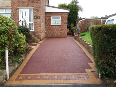 Red Tarmac Driveway WIth Paved Entrance and Matching Border